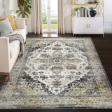 Garvee Large Living Room Rug 10x13 Vintage Floral Grey Washable Stain Resistant Non-Slip Indoor Carpet - Gray