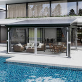 Garvee 10'x14' Wall-Mounted Lean-To Gazebo with Galvanized Steel Roof, Gutters, Sliding Netting & Curtains, Rust-Resistant Frame, UV Protection, Patio & Garden - Gray