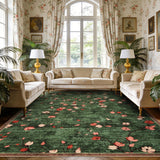 Garvee 5x7 Area Rug Vintage Floral Washable Non Slip Low Pile Carpet for Living Room Bedroom Dining Room Dark Green - Dark Green