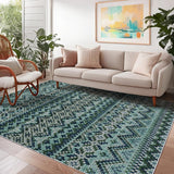 Garvee Washable Boho Rug for Living Room 5x7 Blue Green, Non Slip, Stain Resistant, Low Pile Carpet - Blue/Green