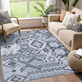 Garvee 3x5 Entryway Rug Washable Bedroom Rug Ultra-Thin Bohemian Non-Slip Rug Small Bedside Throw Mat Vintage Distressed Accent Carpet for Living Room Bathroom Dining Table Kitchen Grey - Gray