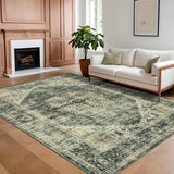 Garvee Oriental Brown Green 8x10 Vintage Washable Area Rug, Floral Carpet, Thin Distressed Non-Slip Traditional Rug for Living Room, Bedroom, Dining Room - Brown Green