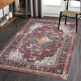 Garvee Area Rugs 4x6 Rug Washable Rugs Oriental Distressed Carpet Throw Rugs Washable Rug for Living Room Rug Vintage Area Rug for Bedroom Low Pile Office Rug Medallion Floor Cover Red - Red