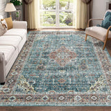 Garvee Machine Washable Rug 6x9 Vintage Rug Oriental Area Rug for Bedroom Living Room Indoor Modern Floor Cover Foldable Thin Accent Rug Non Slip Non Shedding Floor Carpet Dining Room, Green - Green