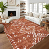 Garvee Modern Geometric Area Rug 6x9 Washable Non Slip Floor Carpet Distressed Brick Rug, Low Pile Non Shedding Rug, Soft Thin Southwestern Rug for Dining Room, Living Room - Brick Red