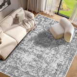 Garvee Washable Rug 9x12 Area Rug for Bedroom Vintage Floral Living Room Rug Non Slip Large Area Rug Soft Non Shedding Throw Rugs Stain Resistant Carpet for Office Dining Room Nursery, Grey - Gray