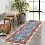 Garvee Washable Runner Rug 2x6 Vintage Blue-Red for Hallway Kitchen Bathroom Non-Slip Low-Pile - Blue-Red