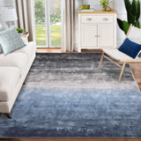 Garvee Abstract Blue & Grey 9x12 Large Modern Area Rug, Machine Washable Non Slip Rug Low Pile Thin Rug Soft Non Shedding Floor Carpet, Stain Resistant Rug for Living Room, Bedroom, Dining Room - Blue & Gray