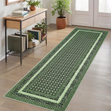 Garvee 2x6 Hallway Washable Runner Rug, Modern Geometric Soft Non Slip Kitchen Laundry Runner, Bordered Ultra Thin Entryway Living Room Floor Mat, Stain Resistant Carpet for Bathroom, Green - Green