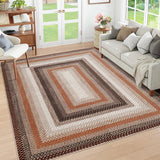 Garvee Bordered Brown/Rust 10x13 Large Living Room Area Rug Braided Washable Rug Non Slip Bedroom Carpet Stain Resistant Dining Room Throw Rug Braid Printed Farmhouse Accent Area Rug for Home Decor Office - Brown/Rust
