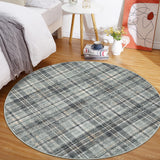 Garvee 4ft Round Plaid Area Rug Washable Non-Slip Low Pile Carpet, Soft Farmhouse Round Rug for Living Room Bedroom Nursery, Grayish Green - Grayish Green