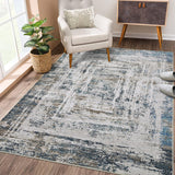 Garvee Washable Abstract Area Rug - Contemporary Style Machine Washable Rug for Living Room, Bedroom, Kitchen - Non-Shedding and Easy-Cleaning - Blue/Brown 8x10 Ft - Blue