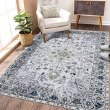 Garvee Washable Rug 10x13 Area Rug Boho Vintage Non Slip Low Pile Stain Resistant Grey - Gray