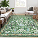 Garvee Persian Grass Green 9x12 Washable Rugs Area Rug for Living Room Boho Vintage Green Rug Non Slip Throw Rugs Large Area Rug for Bedroom Low Pile Soft Stain Resistant Carpet for Dining Room - Grass Green