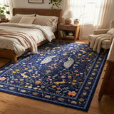 Garvee Extra Large Area Rug 10x13 Blue Washable Non Slip Floral Peacock Printed Rug for Living Room Bedroom Nursery Office - Blue