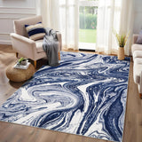 Garvee 8x10 Living Room Rug Modern Abstract Distressed Carpet Washable Area Rug With Non-Slip Backing Ultra-Thin Stain Resistant Throw Carpet For Bedroom Dining Room Office Playroom,Blue - Blue