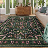 Garvee Washable Area Rug 5x7 Boho Floral Soft Non Slip Low Pile Carpet for Living Room Bedroom Dining Room Nursery Hallway Green - Green