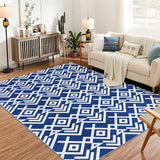 Garvee Washable Modern Area Rug, 8x10 Soft Moroccan Geometric Rugs for Living Room, Ultra-Thin Low Pile Large Carpet for Bedroom, Stain Resistant Non Slip Indoor Floor Mat for Dining Room, Blue - Blue