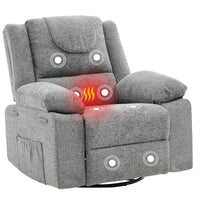 Garvee Swivel Rocker Recliner Chair for Adults with Massage and Heat, Oversized Linen Fabric Glider Nursery Chair with Deep Seat, High Backrest, Upholstered Single Sofa for Living Room, Gray