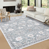 Garvee Washable Rugs 10x13Extra Large Rug for Living Room Bedroom Office Nursery Boho Vintage Area Rug Distressed Oriental Rug Low Pile Neutral Soft Rug Non Slip Farmhouse Floor Cover Dusty Blue - Dusty Blue