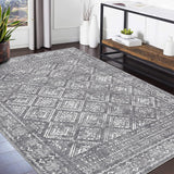 Garvee Boho Grey 9x12 Moroccan Trellis Rug Washable Non-Slip Stain-Resistant Distressed Boho Rug for Living Room, Bedroom, Dining Room - Gray