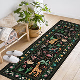 Garvee 2x6 Washable Kitchen Runner Rug with Non Slip Backing, Soft Low Pile Vintage Animal Design for Hallway, Bedroom, Black - Black