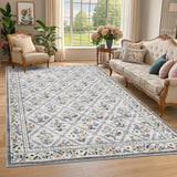 Garvee Grey Modern Foldable Area Rugs Vintage Striped Low Pile Carpet Indoor Living Room Bedroom 10x13ft - Gray
