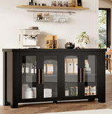 Garvee Buffet Cabinet with Storage, Tempered Glass Doors, Wood Sideboard for Living Room, Dining Room, Kitchen, 59", Black - Black