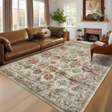 Garvee Persian Colorful 8x10 Large Area Rug Washable Living Room Rug, Non-Slip Vintage Floor Carpet, Low Pile Foldable Printed Rug, Non-Shedding Soft Rug for Dining Room, Nursery Room - Colorful