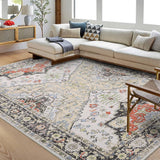 Garvee 8x10 Rug Washable Rug Boho Rug Soft Large Area Rug Non Slip Vintage Rug Indoor Low Pile Accent Rug Oriental Aesthetic Rug Throw Carpet for Living Room Bedroom Dining Room Office Beige - Yellow Red