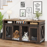 Garvee Dog Crate Furniture, 71" Heavy Duty Dog Kennel Furniture with 3 Storages and Removable Divider, Furniture Style Double Dog Crate Table Indoor TV Stand for Large Medium Dogs, Dark Walnut - Dark Walnut
