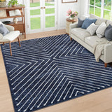 Garvee Bedroom Area Rug Navy Blue 5x7 Geometric Rug Machine Washable Living Room Area Rug Non Slip Stain Resistant Large Dining Room Throw Rug Ultra Soft Contemporary Carpet for Home Decor Office - Navy Blue