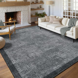 Garvee Living Room Area Rug 9x12 Dark Grey, Washable Non Slip Stain Resistant Geometric Carpet for Dining Room Bedroom Home Office - Dark Gray
