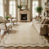 Garvee Scalloped Area Rugs 8x10 Solid Tan Jute Washable Non Slip Backing for Living Room Bedroom Dining Room - Jute