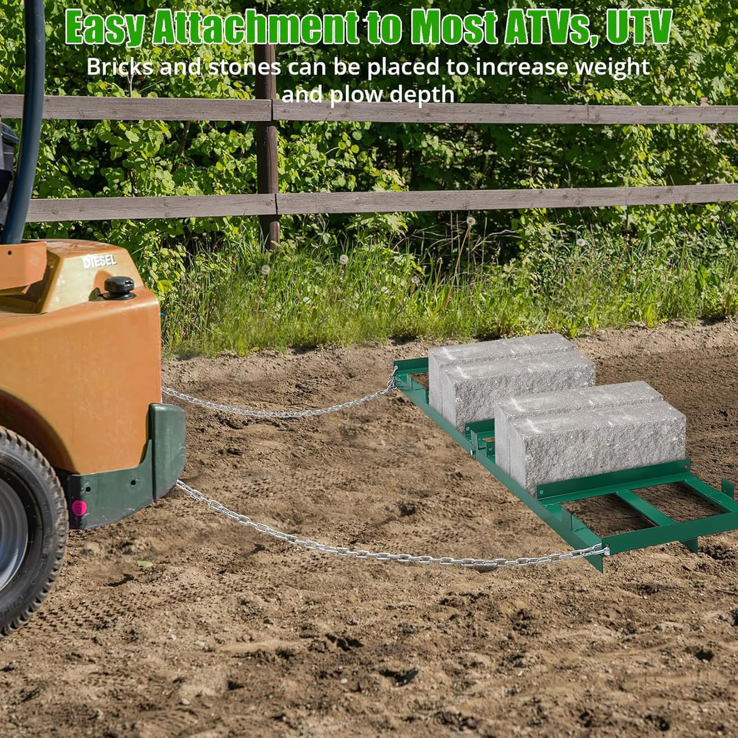 Garvee 6FT Drag Harrow Driveway Grader, Heavy Duty Power Rake w/ 6 Ft Chain, Tow Behind Lawn Rake for Atv, Utv, Tractor, Mower, Land Leveler for Gravel, Sand, Soil, Hay