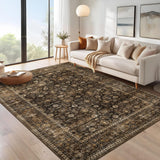 Garvee 9x12 Area Rug Washable Vintage Non-Slip Low Pile Brown Carpet for Bedroom Living Room Dining Room - Brown