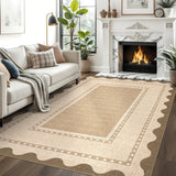 Garvee Washable Rugs 5x7 Bordered Non Slip Neutral Rug for Living Room Bedroom Dining Room Tan - Tan
