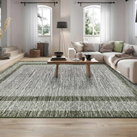 Garvee Bordered Green 8x10 Modern Distressed Border Design Washable Area Rug , Soft Non-Slip Low-Pile Carpet, Non-Shedding Indoor Green Rug for Home Decor