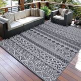 Garvee Outdoor 5x8 Boho Rug, Recycled Plastic Straw Waterproof UV/Stain Resistant Carpet for Patio, RV, Camping with Stakes, Gray & White - Gray & White