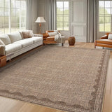 Garvee Modern Coffee 9x12 Scalloped Washable Area Rugs for Living Room, Solid Rug for Bedroom Girls, Non Slip Throw Mat With Rubber Back, Soft Dorm Nursery Carpet for Dining Room - Coffee