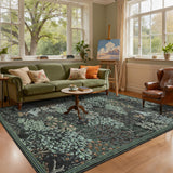 Garvee Forest Rugs 5x7 Black Green Washable Area Rug Botanical Low Pile Non Slip Stain Resistant Woodland Rug for Living Room Bedroom Dining Room - Black Green