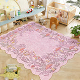 Garvee Mushroom Scalloped Rug 10x13 Pink, Washable Non Slip Low Pile Nursery Rug for Girls Bedroom, Living Room, Dining Room - Pink