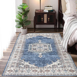 Garvee 8x10 Area Rugs for Living Room Large Washable Boho Rugs for Bedroom Non Slip Throw Carpet for Bedside Dining Room Big Vintage Indoor Soft Home Decor, Blue - Blue
