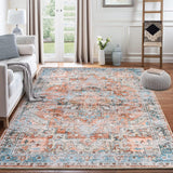 Garvee 8x10 Area Rug Vintage Distressed Machine Washable Area Rug for Living Room Bedroom Traditional Medallion Floral Non-Slip Stain Resistant Accent Rug Carpet for Home Decor - Brick Red