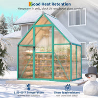 Garvee Heavy Duty 6x4 FT Walk-In Polycarbonate Greenhouse – Reinforced Aluminum Frame, Double Swing Doors, Quick Setup, Roof Ventilation – Ideal for Garden Plants and Year-Round Growing – Green