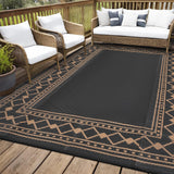 Garvee Outdoor Rug 9x12 ft Waterproof Reversible Patio Mat Plastic Straw Rug for RV Camping Deck Balcony - Black & Brown