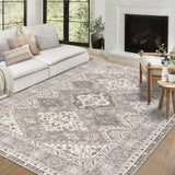 Garvee Washable Area Rugs 9 x 12 Rug for Bedroom Non Slip Large Area Rugs for Living Room Oriental Boho Rug Distressed Chenille Carpet Stain Resistant Throw Rugs for Dining Room Taupe 9'x12' - Tan & Ivory