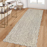 Garvee Imitation Braided Collection-Print Washable Runner Rug Beige Gray 2x6 Scalloped Non Slip Kitchen Rugs Indoor Entryway Rug Soft Bath Mat Stain Resistant Carpet for Bedroom Hallway Laundry Nursery - Beige Gray