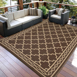 Garvee Outdoor Rug 9x12 Waterproof Reversible Patio Rug Non Slip Foldable Plastic Straw Carpet Brown Trellis for Deck Porch RV Camping, Peony Brown - Peony Brown