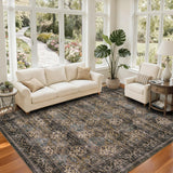 Garvee Floral 8x10 Bedroom Rugs, Washable Distressed Non Slip Non Shedding Area Rug for Living Room, Ultra Thin Low Pile Large Under Table Carpet, Yellow Taupe - Yellow Taupe
